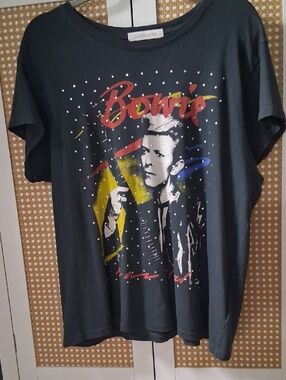 Daydreamer Black Bowie Graphic Short Sleeve Tee with Red, Yellow & Blue Accents